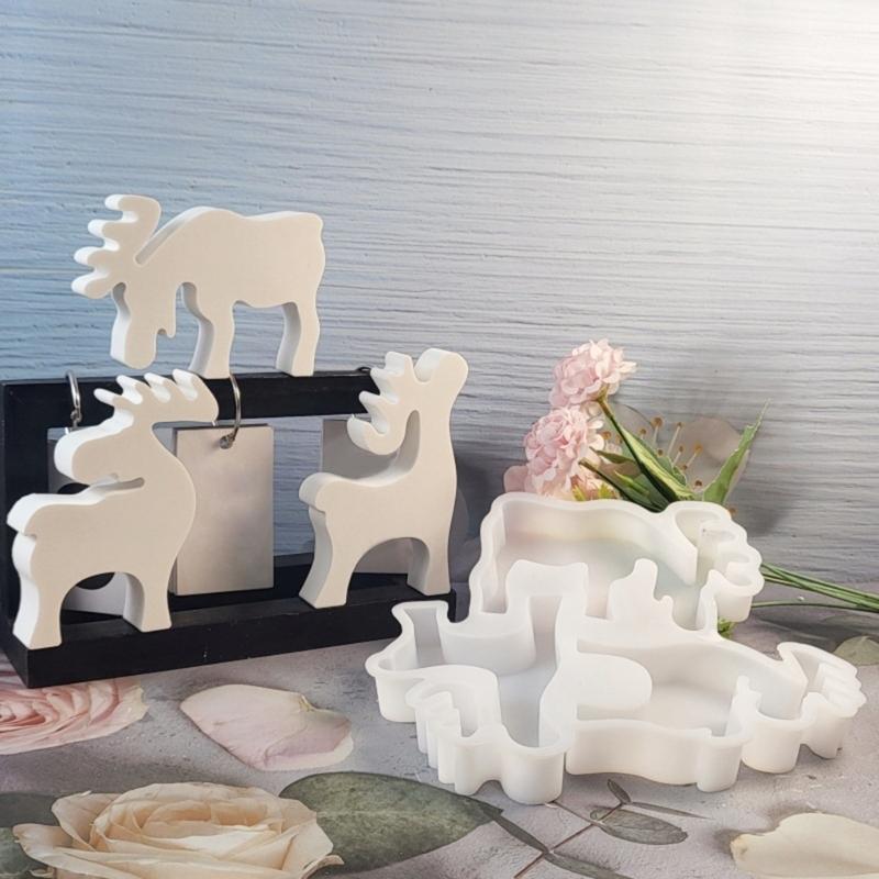 3-in-1 Christmas Reindeer Resin Silicone Molds for Epoxy Resin, Candle, Baking, Chocolate, Fondant, Plaster Decoration