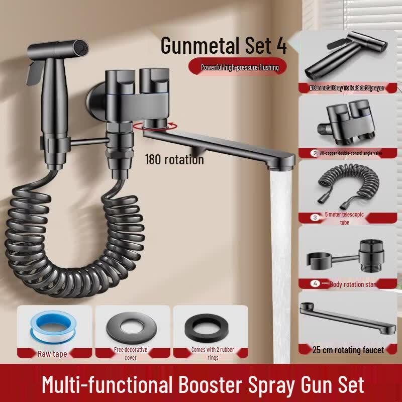 Yingtang Gunmetal Wall-Mounted Mop Sink Faucet Set with Spray