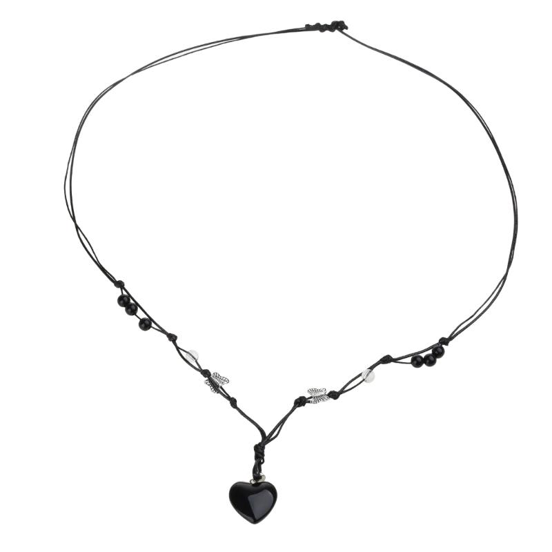 Heart Natural Stone Necklace Woven Rope Chain Choker for Women Girl Unisex Necklace Gemstone-Jewelry Ornament Gift