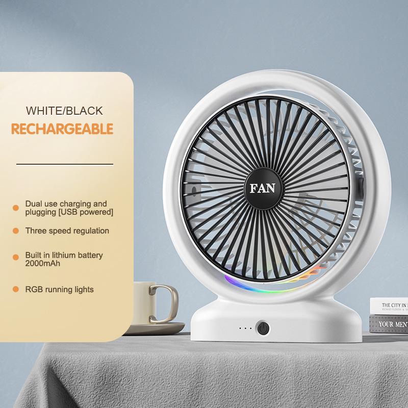 

Seven-Color USB Racing Fan for Dorm, Office, and Home - Air Circulation Desktop Fan Without Light чорний/білий