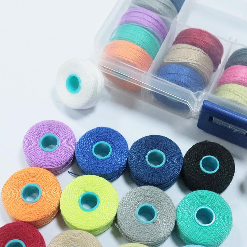 

Sp Cotton Thread 15-Color Boxed Shuttle Core Thread, Black And White Color Small Roll High-Speed Sewing Machine Bottom Line Household Hand Sewing Diy 15 colors/box + scissors + needle and thread