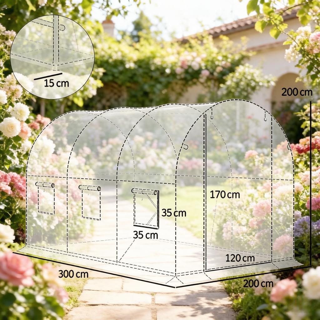Outdoor Greenhouse with Zippered Roll-up Door, Large Garden Greenhouse, Backyard Greenhouse