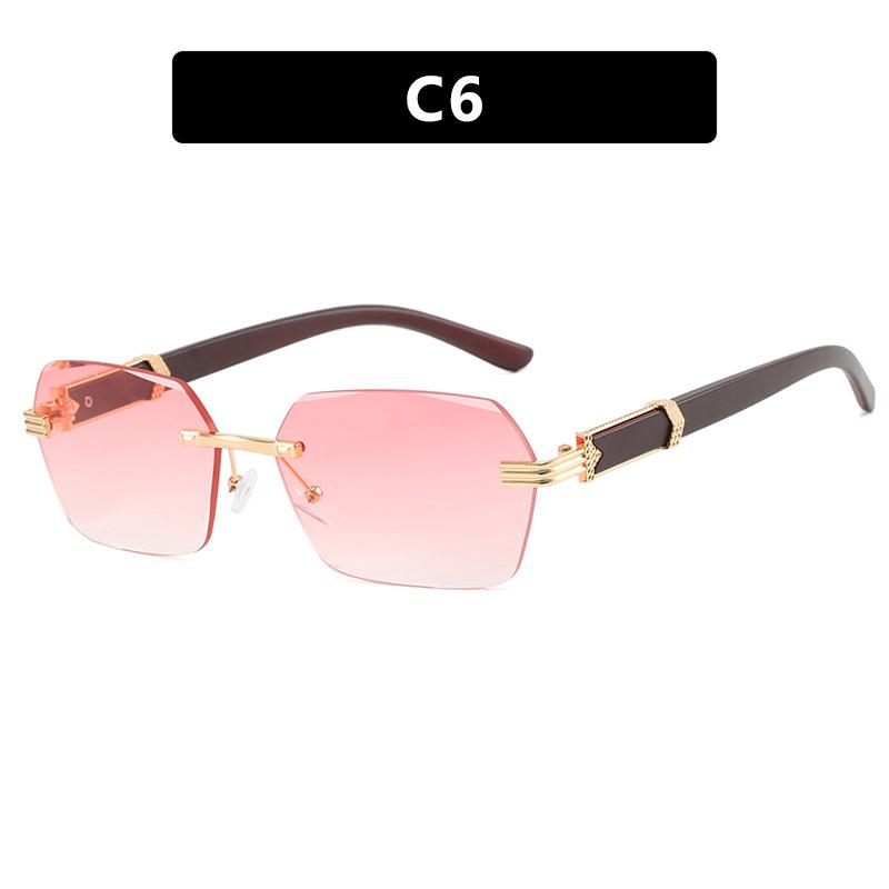 Trendige rahmenlose unregelmäßige quadratische Sonnenbrille mit kleinen Holzmaserbeinen