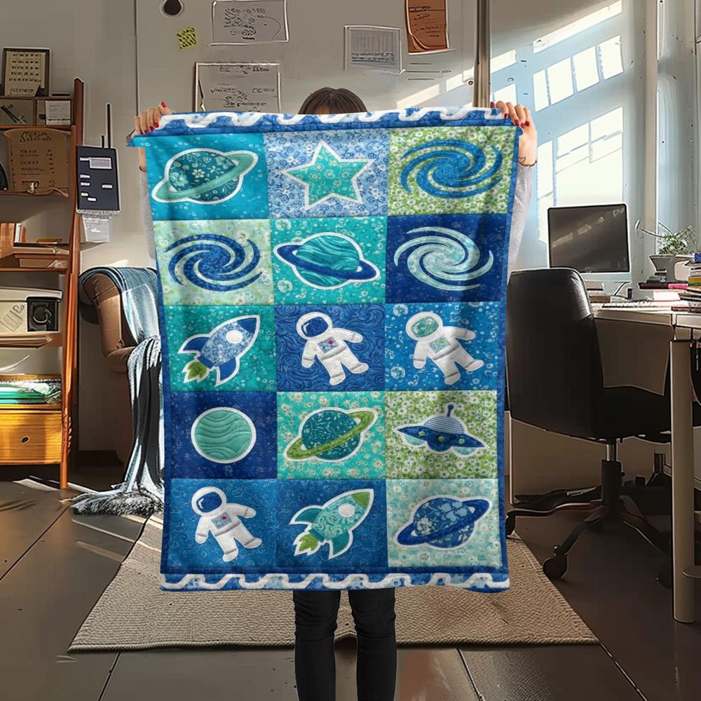 1Pc Space Print Flannel Blanket, High quality Comfortable for All Seasons, Home Decor, Warmth and Comfort, Perfect for Christmas Gifts W157
