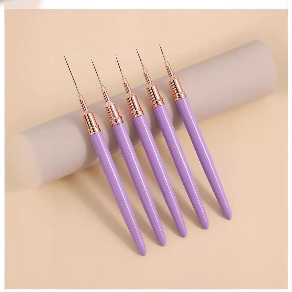 5-Piece Fine Line Nail Art Brush Set for Outlining, Painting Flowers, Line Drawing, and Color Mixing