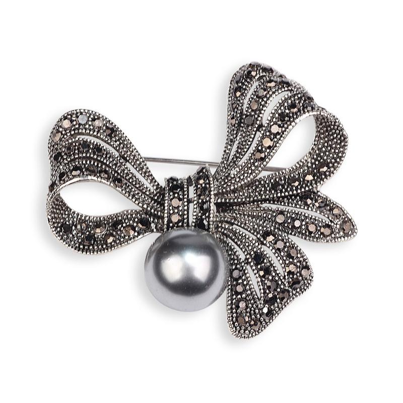 Versatile Rhinestone Bow Pearl Brooch for Women Vintage Multi-use Pin for Coat Sweater Scarf Bag Accessory
