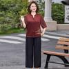 Mom's Stylish 2026 Summer Short-Sleeved Silk Blouse and T-Shirt Set for Middle-Aged and Elderly Women