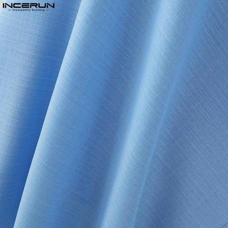 INCERUN Pánské košile s dlouhým rukávem, knoflíky, vrstvené, ležérní, volné, nepravidelný plášť