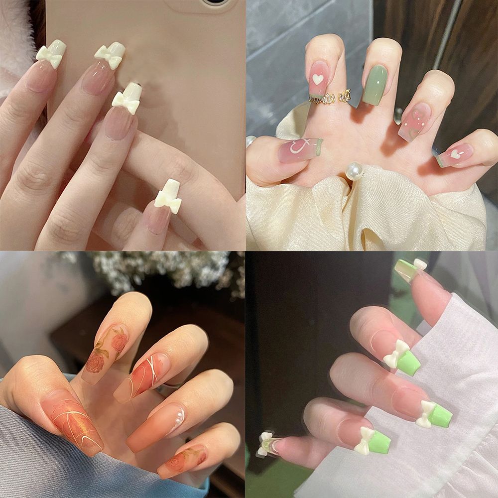 

24pcs/Box Detachable Full Cover Artificial Fake Nails Wearable Bow Coffin False Nails Nail Tips