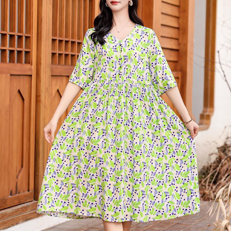 Elegant Women's Summer Dress Plus Size Half Sleeve Vintage Print Long Dresses Female Summer Clothes