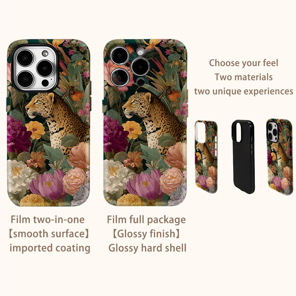 Jungle Leopard Floral Phone Case for IPhone 17AIR 16E 16 15 14 13 12 11 17 Pro Max Plus Double-layer Back Cover