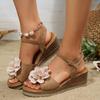 New Summer Outdoor Floral Sandals, Suede One-Strap Wedge Minimalist High Heel Sandals for Women