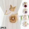 2Pcs Golden Metal Hollow Butterfly Curtain Ties Faux Pearl Flower Design Adjustable Curtain Clips Curtain Holder Suitable for Bedrooms, Living Rooms