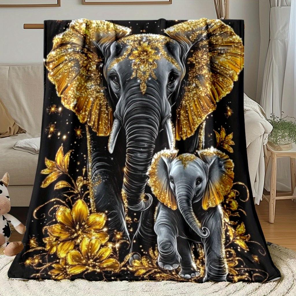 1pc Elephant with Intricate Patterns Flannel Throw Blanket - Lightweight Soft Warm All-Season Digital Print for Sofa, Camping, B