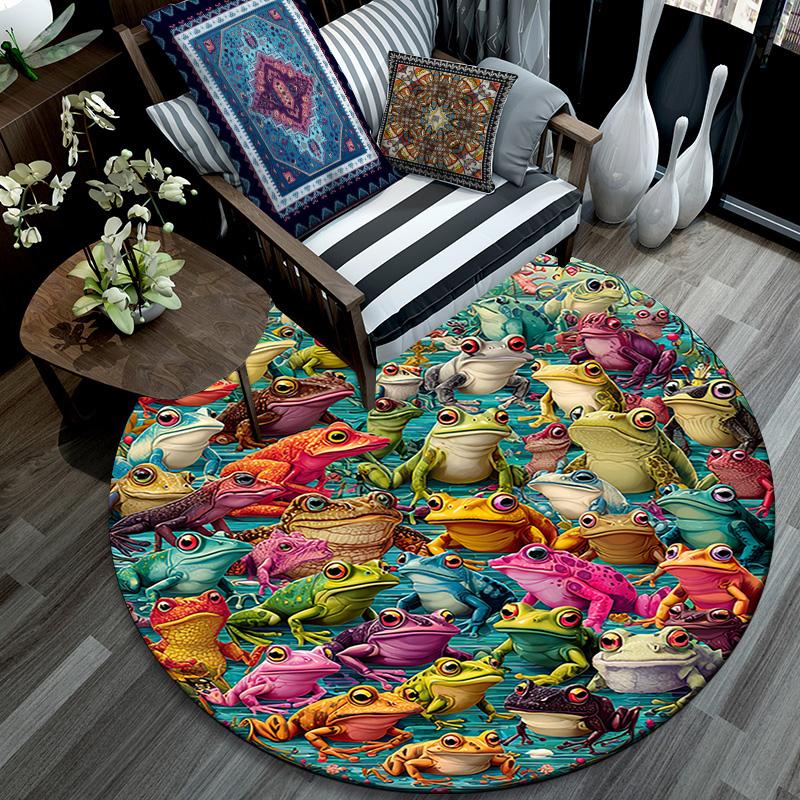 Frogs Round Area Rug,Carpet Rug for Living Room Bedroom Sofa Playroom Decor,Non-slip Floor Mat