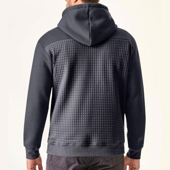 Kapuzenpullover für Herbst und Winter, Waffelstruktur, mit Kapuze, Kordelzug, lange Ärmel, Kontrastfarbe, locker, sportlich, lässig, für den Alltag, mittellanges Oberteil