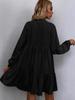 Shi Ying Women's Solid Color Autumn Midi Dress - Long Sleeve, Drawstring, Pointed Collar, Loose Fit