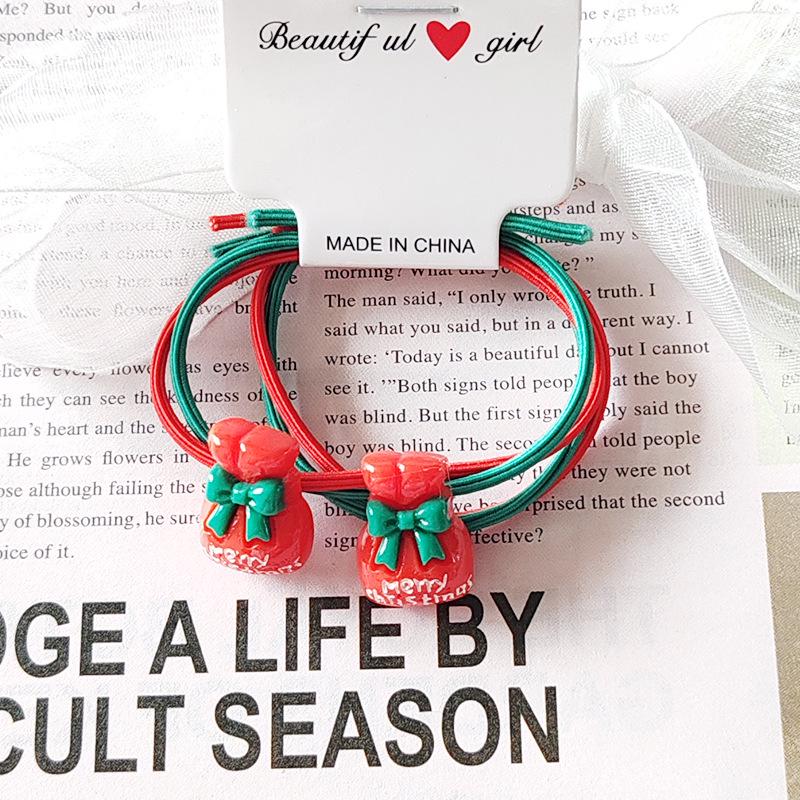 Santa Claus Christmas Tree Hair Ties - Elastic Rubber Bands for Kids