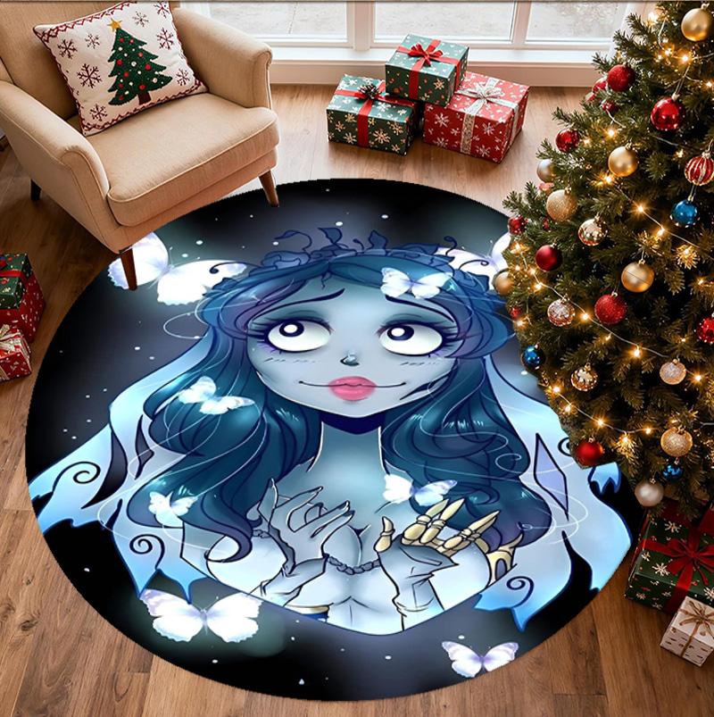 Corpse Bride Pattern Round Rug, Indoor/Outdoor Mat, for Picnic, Gameroom, Bedroom, Office, Living Room, Home Decor Carpet, Birthday Gift
