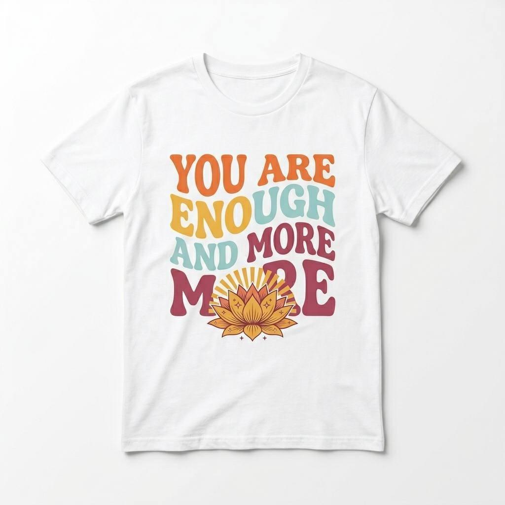 You Are Enough And More T-Shirt Retro Lotus Flower Inspirational Self-Love Tee S