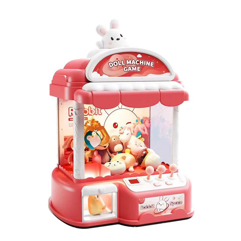 Kids Mini Claw Machine Toy - Manual Arcade Prize Dispenser with 10 Plush Dolls, Ideal Birthday Party Gift