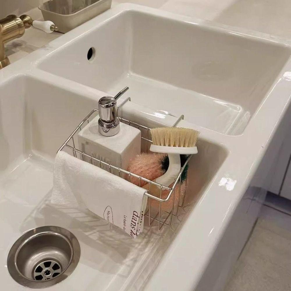 304 Stainless Steel Sink Drain Basket with Hanger Sink Drainer Rack Brush Organizer