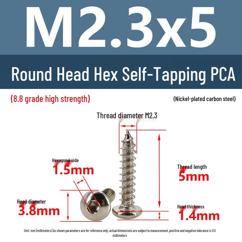 8.8 Grade Round Head Hex Socket Self-Tapping Screws M2-M4 Carbon Steel Bolts