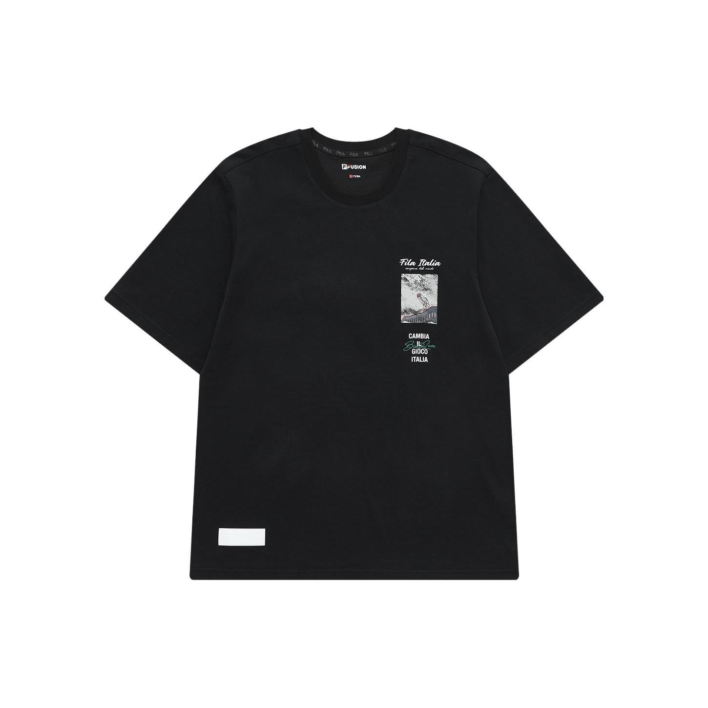 FILA T Shirts Men s Pitch Black Crew Neck Moderate Straight Fit T11M326109F-BK S