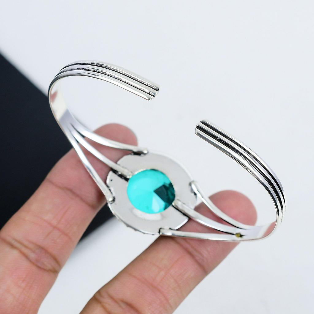 Wunderschöner Grüner Apatit Edelstein Handgefertigter Armreif 925 Sterling Silber Armreif, Grüner Apatit Armreif für Ehefrau, Unisex Armreif, Ostergeschenk