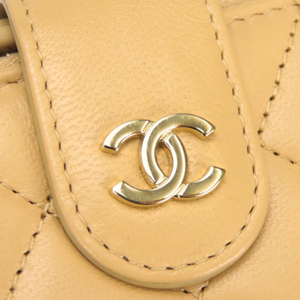 Used CHANEL Coin Case Matrasse Compact Wallet Card Case Lambskin Beige 31 Series