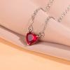 Red Peach Fashion Heart Love Crystal 925 Sterling Silver Clavicle Chain Pendant Necklaces