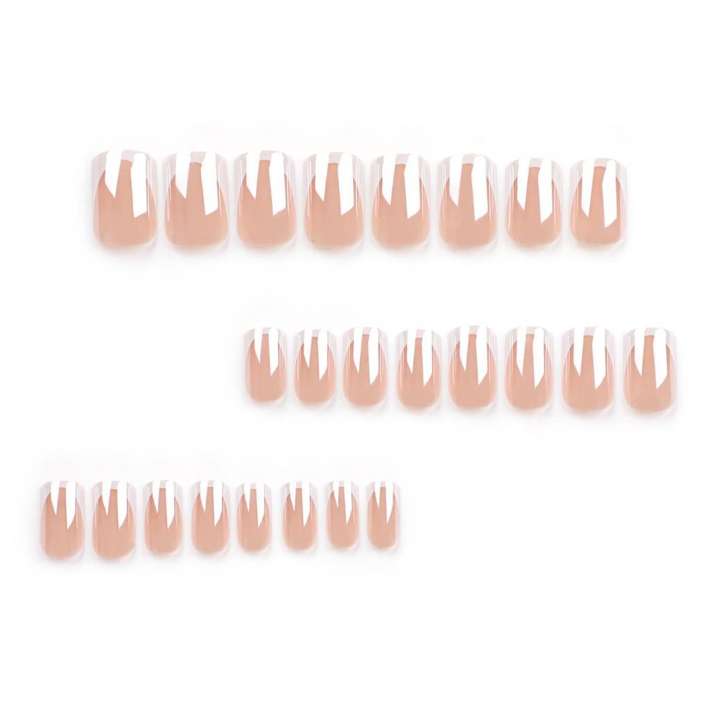 Nude Press-On Nails with White Edges – Simple Rectangular Nail Tips and Stickers