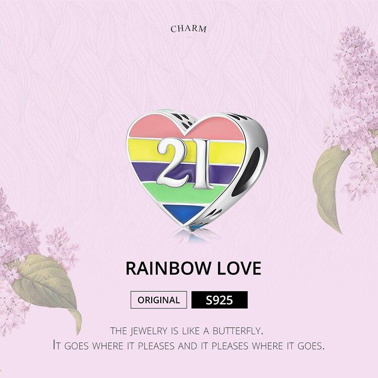 WOSTU 925 Sterling Silver Charm Rainbow Love Lettering 21 Bead Pendant Fit Original Bracelet Necklace For Women Jewelry
