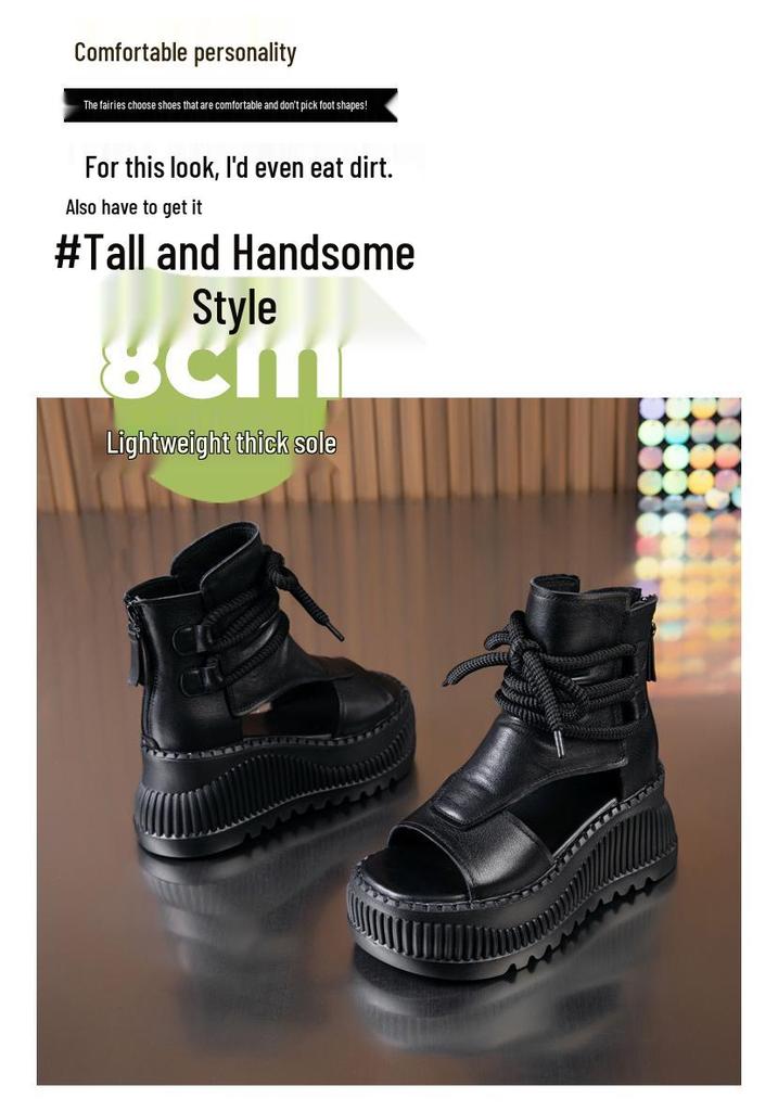 Women's 2025 Summer Trendy Platform Wedge Sandals - Genuine Leather, Fish Mouth Design, Thick Sole, Roman Style