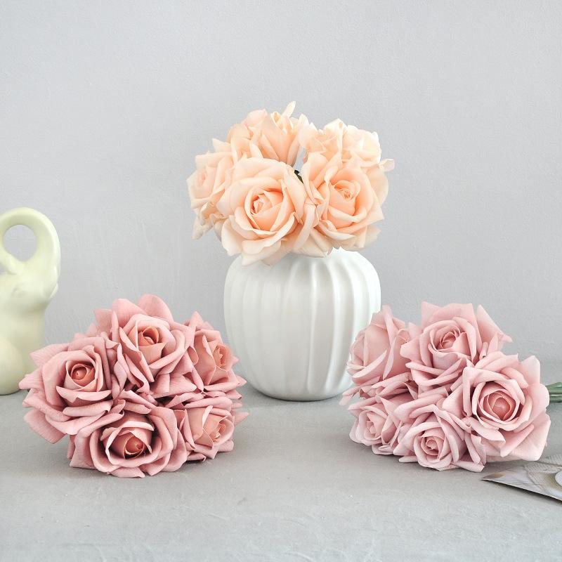 Artificial Roses Single Stem 5pcs Fake Silk Flower Arrangement Bouquet Real Touch for Home Party Wedding Decoration(Light Pink)