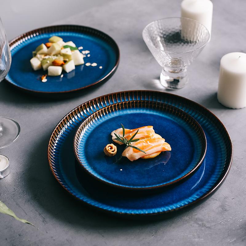 Strip Nordic Ceramic Plate Flat Steak Dinner Dish Plate Household Procelain Plate Western Rice Plates