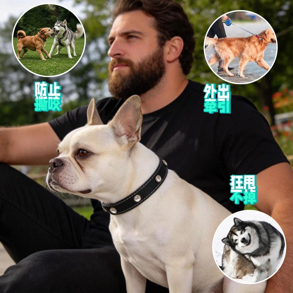 Luxury Diamond-Studded PU Leather Dog Collar - Durable & Fashionable for Outdoor Use