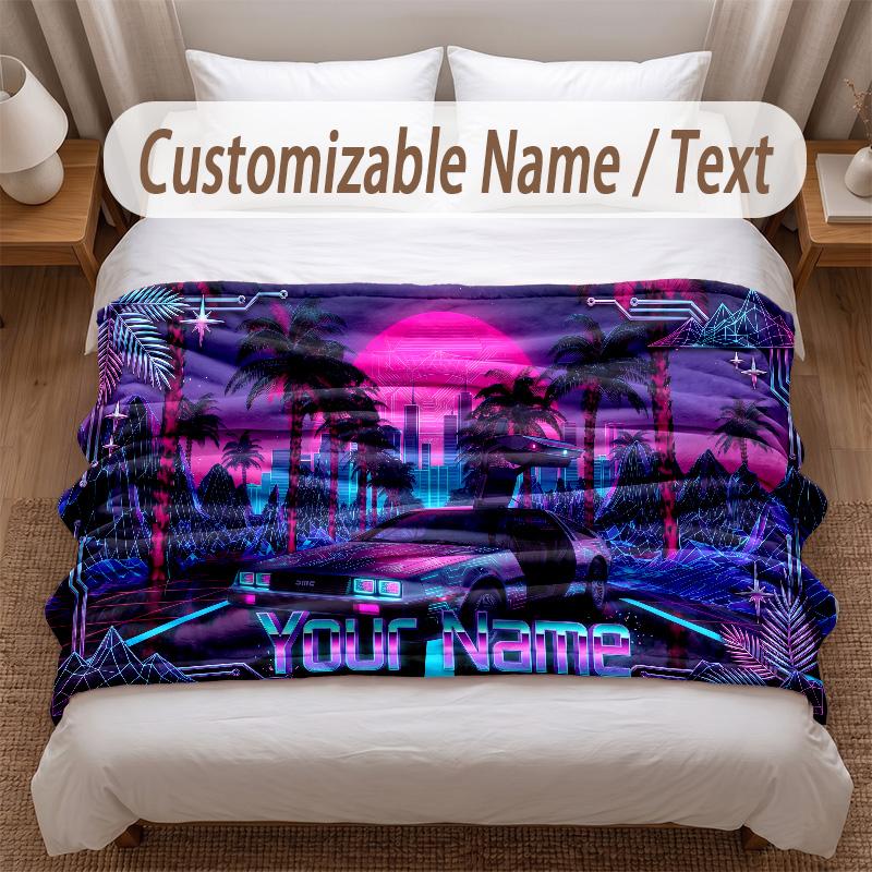 Car Racing Theme Soft Blanket Personalized Custom Name Text Print Warm Blanket Home Sofa Bedroom Decor