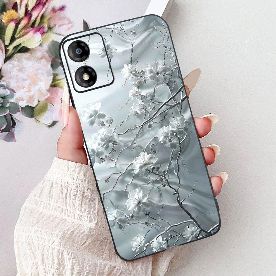 For Motorola Moto E13 Case Popular Flower Art Cover Soft Black TPU Silicone Phone Cases For Moto E14 E13 E 13 MotoE13 Back Cover