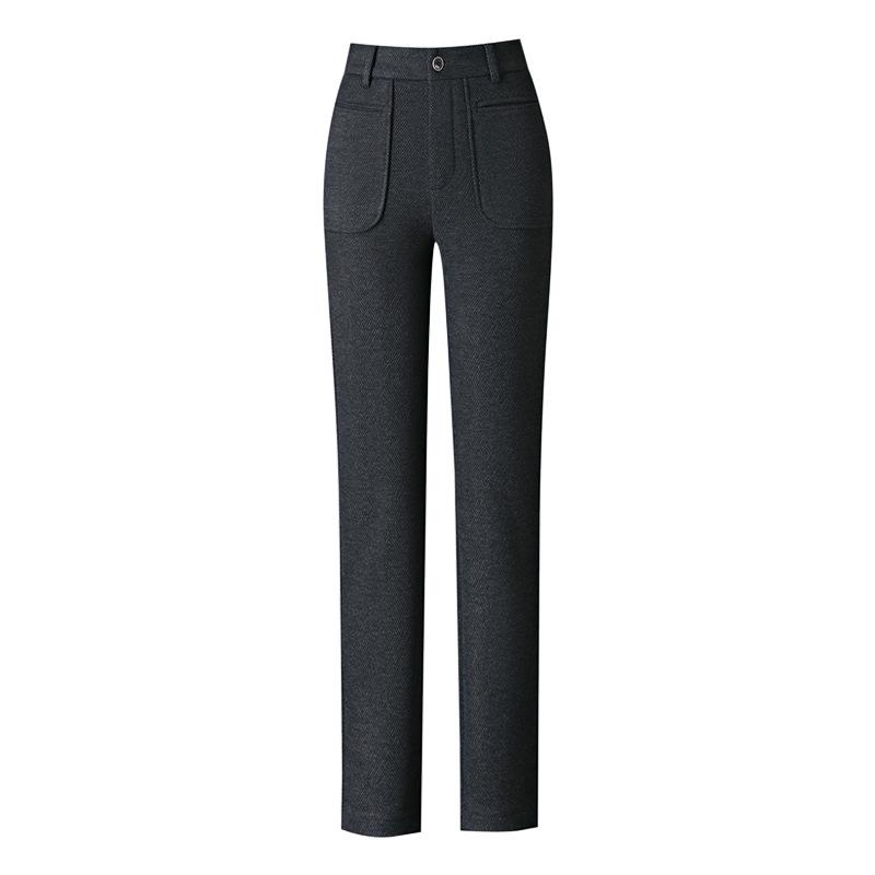 High-Waisted Angora Wool-Blend Straight-Leg Pants - Red, Thickened for Winter 2024