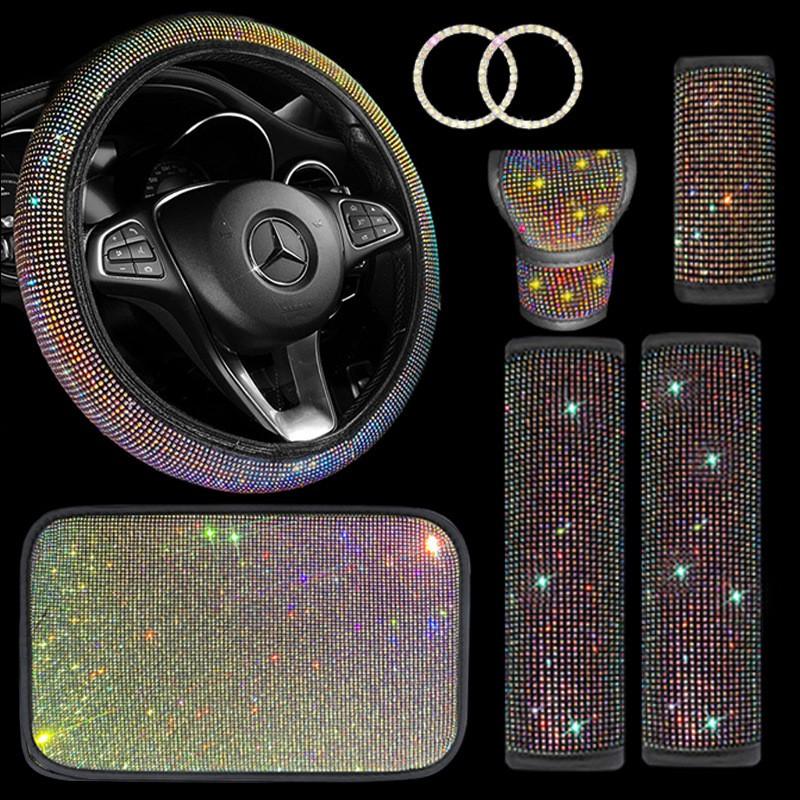 8-Piece Car Interior Set Steering Wheel Cover Seat Belt Pads Armrest Pad Gear Shift Knob Handbrake