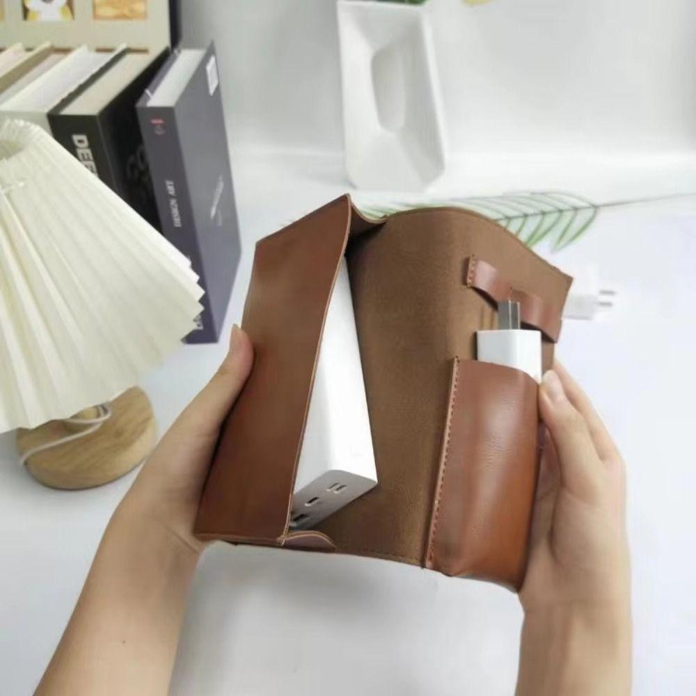 PU Leather Cable Organizer Pouch Durable Data Cable Storage Bag Electronic Gadget Bag  Office Use