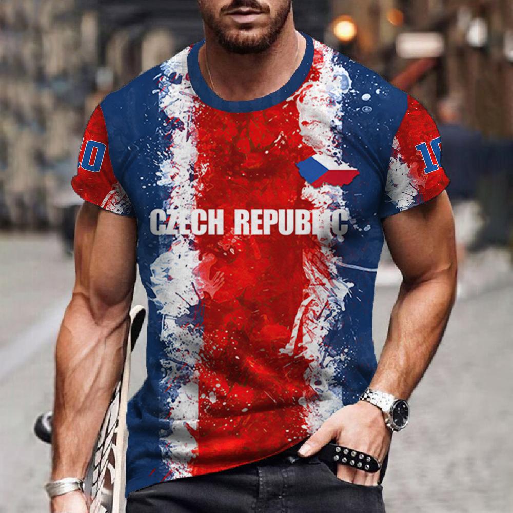 

Винтажная мужская футболка Чешская Республика Летняя повседневная футболка с коротким рукавом Модная уличная одежда с круглым вырезом Оверсайз Мужская футболка XL
