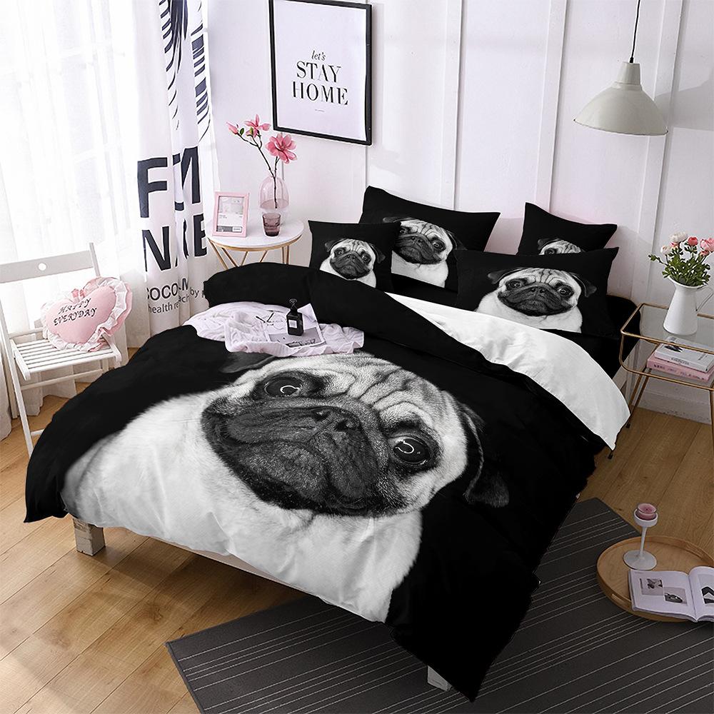 Dog Duvet Cover Set 3D Animal Theme Polyester Bedding Set Queen King Size Cute Pug Dog Printed Cover For Kids Teen Boy Bedspread