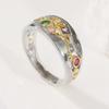 Vintage Two Color Inlaid Multicolored CZ Women's Ring Geometry Hollow Daily Wear Party Jewelry