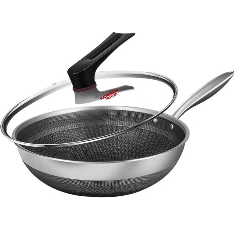 Kambach 316 Stainless Steel Double-Sided Pattern Wok Set, 32cm