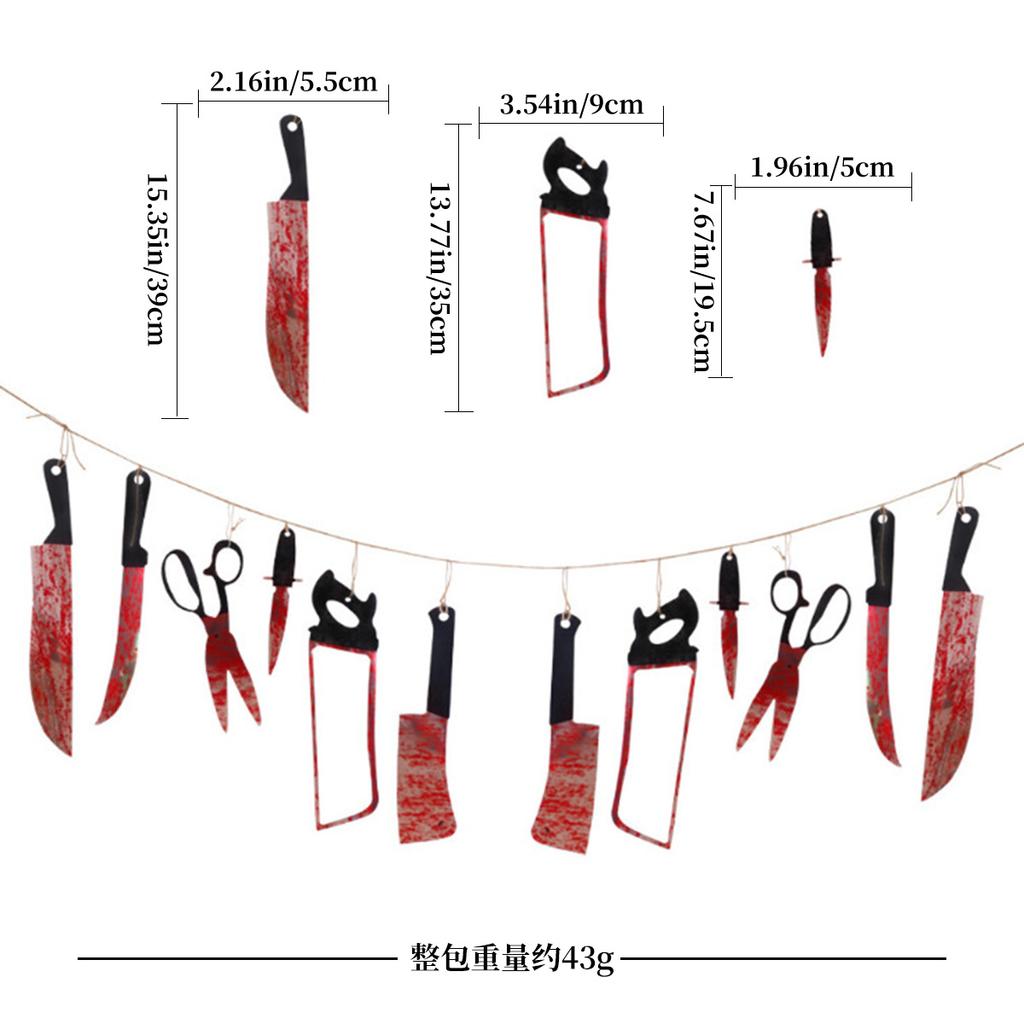 Halloween Decoration Blood Knife Pulling Flag Broken Hands And Feet Pull Flower Blood Handprint Cordon Bat Pulling Flag Banner Blood Halloween