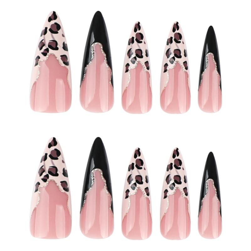 24 Stück Glänzend Aufklebbare Falsche Nägel Full Cover Künstliche Nägel Leopard Press-on Nägel Maniküre Für Jeden Anlass