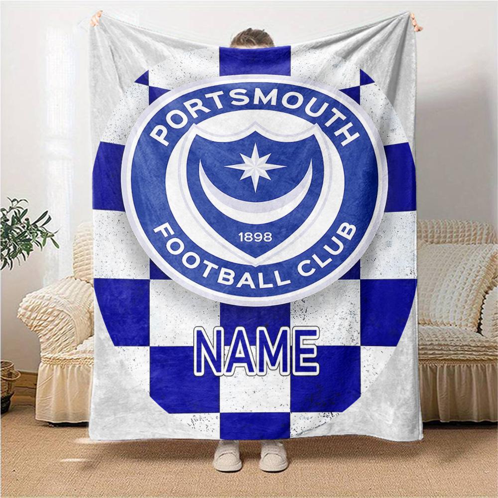 Custom Name Portsmouth FC Crest blanket for Couch & Bed, Plush Cozy Fuzzy Blanket Super Soft & Warm Blankets for Fall and Winter. 0908261
