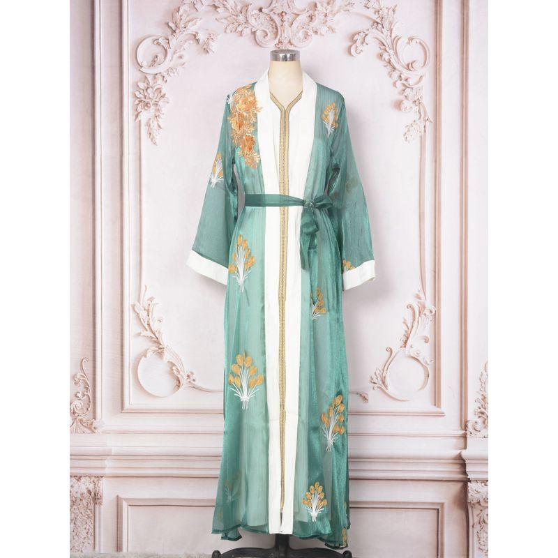 Magic Queen Middle East Ethnic Embroidery Sequin Cardigan Base Skirt Two-piece Set Robe Dress